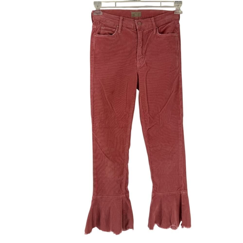 MOTHER Corduroy Pants Flare Cropped Pink Size 25 Cha Cha Chew Scalloped Fray Hem